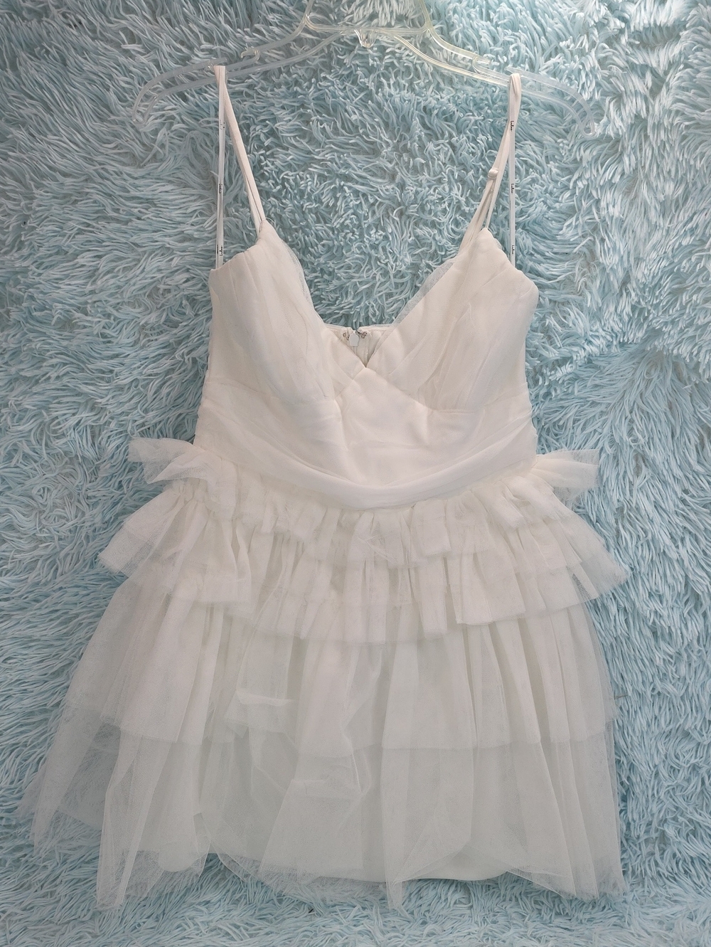 Lulus Special Poise White Tulle Pleated Tiered Mini Dress Size M